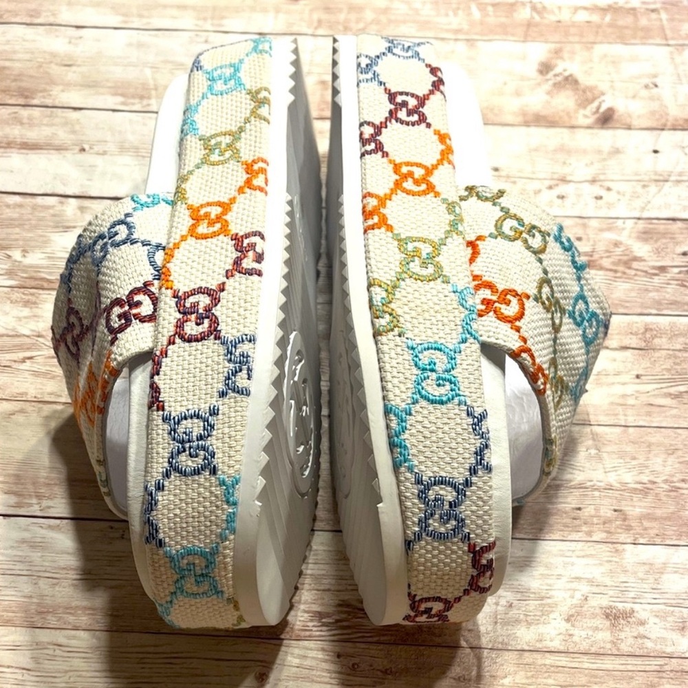 Gucci Angelina Embroidered Colorful Logo
Platform Sandals Size 40 - Picture 9 of 14